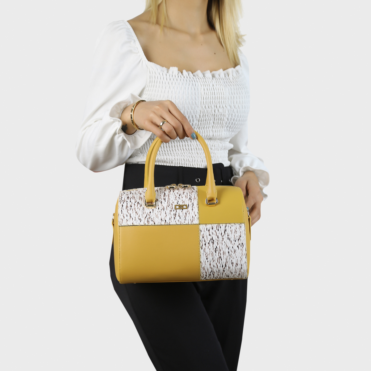 Matmazel Lina Luxury Handmade Τσάντα Χεριού Ώμου Yellow 01