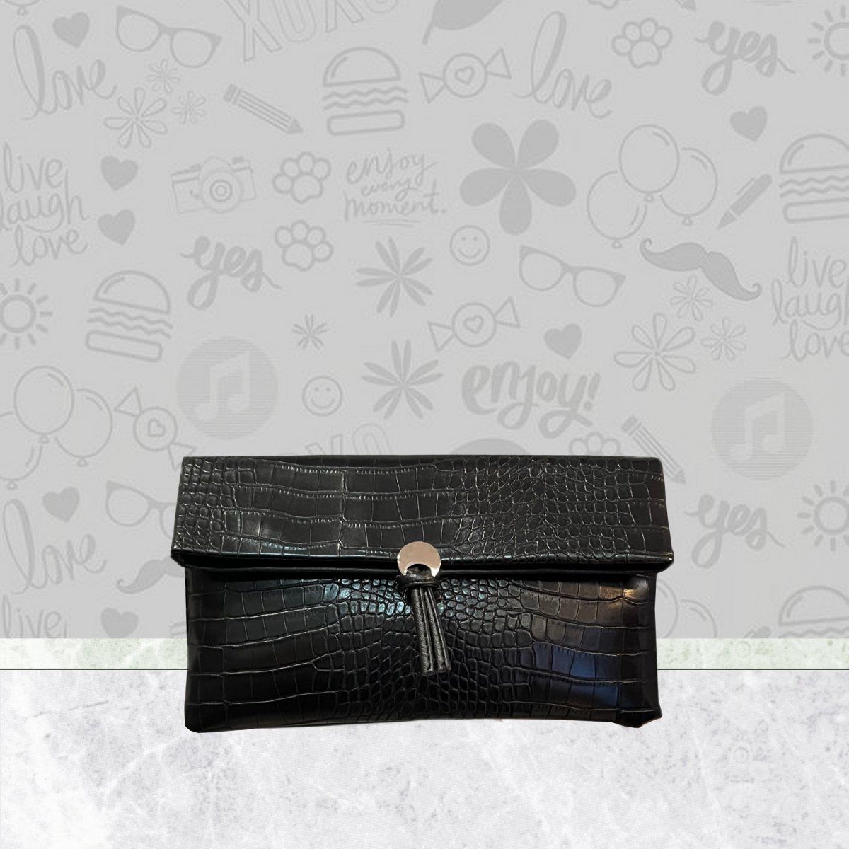 Fulla Coco Livia Tσάντα Clutch Croco Black 02